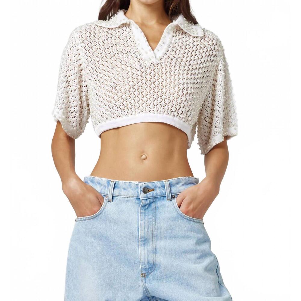 NEW GIUSEPPE DI MORABITO pearl crop knit top in white